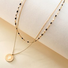 NOID-B 手術鋼黑色鏈分層雙排硬幣項鍊 2 色