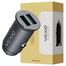 VICXXO 車用 Qualcomm Quick Charge 3.0 USB 雙孔迷你高速充電器, 黑色, CR4