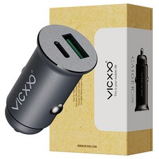 VICXXO 車用高通Qualcomm QC 3.0 + USB PD 雙孔迷你高速充電器, CR5, 黑色