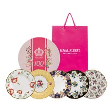 ROYAL ALBERT 100週年限定版盤子組 20cm + 購物袋, 1套, 混合色, 盤子5種 + 包裝 + 購物袋