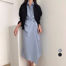 Andy扭結設計襯衫式連身裙, 藍色