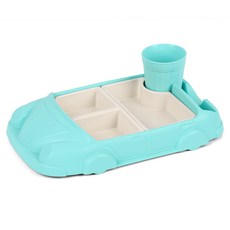 iamdue 孩童款造型餐盤, 汽車款(綠色), 餐具 2入+杯子+支架, 1組