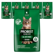 프로베스트 고양이 그린 전연령 기능성 사료, 헤어볼+장건강, 2kg, 6개