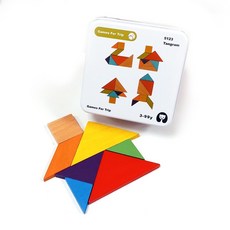 娃娃國 Games For Trip 口袋隨身盒桌遊 七巧板 4*4公分 木質 適合3-99歲, 1組, 多色