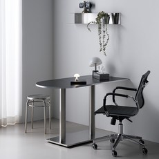 웰퍼니처 브루니 실버엣지 반타원 식탁 테이블 방문설치, 블랙, 4인용