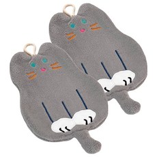 HOOM 貓咪造型擦手巾 坐坐貓款 灰色 20*30cm 珊瑚絨材質, 2個
