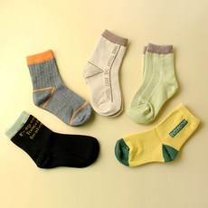 cocoB Dorothy 孩童拼色羅紋中筒襪 5雙