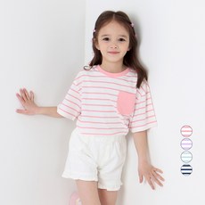 PremierFam 兒童透氣小口袋條紋純棉短袖T恤