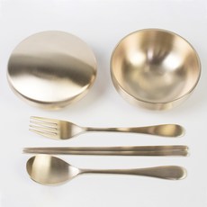 Obooja 韓國產黃銅單人幼兒餐具組 7件組, 單一顏色, 5種, 7個