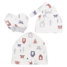 OhBabyLying 母嬰同款 月子帽 + 嬰兒帽 + 防抓手套 禮盒3件組