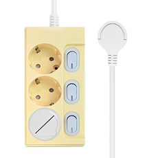 원스탑 제로갭 슬림 납작 컬러 개별 스위치 멀티탭 3구 16A + 안전커버 세트, 1m, 버터옐로우, 1세트