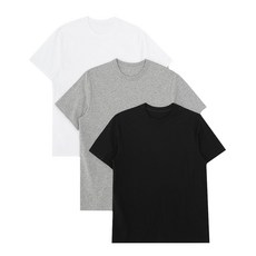 BASE ALPHA ESSENTIALS 男女通用透氣30支圓領短袖T恤 3件組, 白色 + 黑色 + 灰色