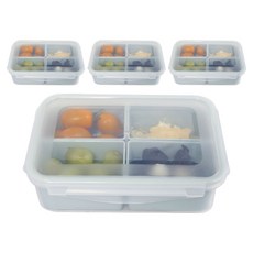 Nanu Dam 4格分隔備餐長方形保鮮餐盒組 天藍色, 1.5L, 4個