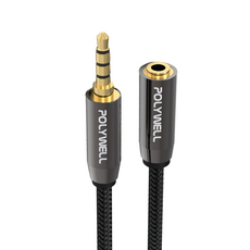 POLYWELL 寶利威爾 公對母 3.5mm 立體聲音源延長線, PW15-W52-B122, 黑色, 1條