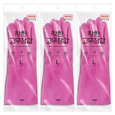 LOTTE 樂天 E.Life 橡膠手套, 粉色, L, 3組