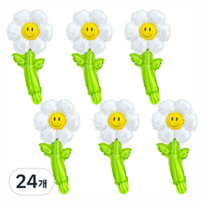 Party09 雛菊長柄氣球, 白色, 24個