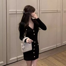 PEONIST 修身粗花呢針織迷你連身裙, 黑色