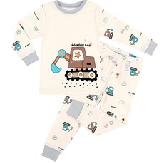 Maykids 男童棕色汽車圖案30支羅紋棉家居服上下套裝