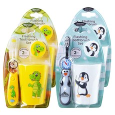 Vibright LED 定時牙刷牙刷杯架 3 件套黃色恐龍 + 白色企鵝, 4組