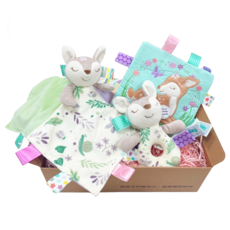 mary meyer 蜜兒 小鹿臻藏禮盒 超萌造型 搭配薰衣草與蕨葉紋理毛絨 多彩緞帶標籤 柔軟布料 觸感舒適 探索標籤 提供寶寶觸感刺激, 小鹿 多色, 1盒