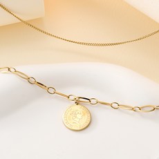 NOID-B 女款鈦鋼硬幣造型雙層項鍊