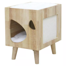 doter 寵愛物語 實木方窩抓抓貓跳台 CT95 貓抓板 貓窩, 原木色, 1個