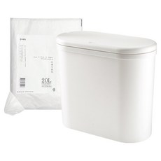 MONACO OLIVE 窄型按壓式垃圾桶+垃圾袋 20L 100張裝, 白色, 1套