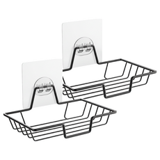 AHOYE 不鏽鋼瀝水無痕肥皂架 /浴室收納/肥皂盤/衛浴收納架, 黑色, 2個