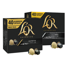 L'OR 膠囊咖啡 RISTRETTO款 5.2g 40入+ONYX款 5.2g 40入, 1組
