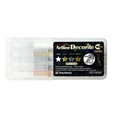 Shachihata 寫吉達 毛刷型螢光水板筆 Artline Decorite, 金屬, 4支