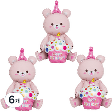 joyparty 站立式空氣氣球 生日熊 57cm, 6個, 粉紅色