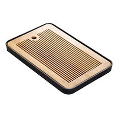 Artree原木茶道托盤側邊中心圓點條紋, 黑色的, 1個