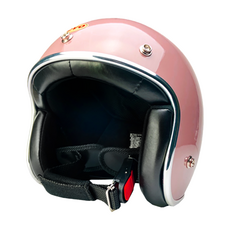 EVO 精裝銀邊款復古騎士安全帽 附冰絲面罩 顏色隨機, 法國粉