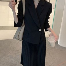 비비에모 언발란스 정장재킷 플리츠 스커트 원피스 세트 00600
