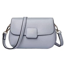 頭層牛皮女士素色肩背包 LB1030, 珍珠藍
