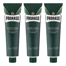 PRORASO 刮鬍膏 綠標 薄荷，150ml，含尤加利樹精油和薄荷醇, 3條