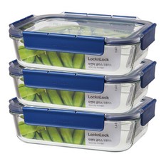 LocknLock 樂扣樂扣 頂級透明耐熱玻璃長方形保鮮盒 1.6L, 3入