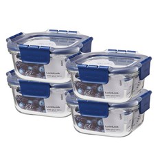 LocknLock 樂扣樂扣 頂級透明耐熱玻璃正方形保鮮盒, 4個, 500ml