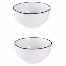 Homely Zakka 北歐創意 Black系列陶瓷餐具 小圓飯碗 2個, 簡約黑邊 + 白色, 1組