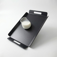 리빙메이트 논슬립 손잡이 카페 쟁반, 블랙, 1개