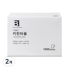 비엘이 오래쓰는 천연펄프 각키친타올 100매, 15개입, 2개