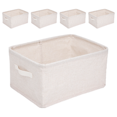 HANEE 可折疊布藝方籃超大號, 米色, 5個