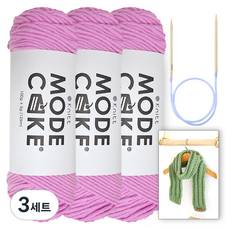 니뜨 모드케이크 뜨개실 100g x 3p + 아르토 머플러 도안 + 줄바늘 6mm 세트, 3세트, 27 핑크바이올렛