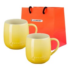 LE CREUSET 彩虹棉花糖馬克杯 380ml 2入 + S號購物袋組合, 1套, 太陽黃