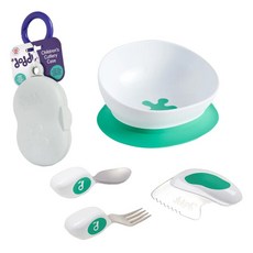 doddL 秒拾餐具 兒童學習餐具6件組 1~5歲以上適用, 湖水綠, 兒童湯匙 + 叉子 + 餐刀 + 餐碗 + 吸盤 + 攜帶盒, 1組