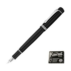 Kaweco DIA 2 鋼筆黑銀片 + 墨盒 6p 套組, F, 黑色（鋼筆）、珍珠黑（墨水）