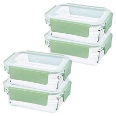 글라스락 퓨어 릴렉스 그린 직사각 밀폐용기, 4개, 700ml