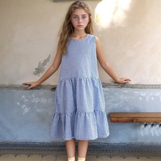 pinkb 女童透氣蛋糕格子連身裙