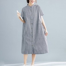 린넨 루즈핏 체크패턴 통기성 원피스 WOVE9949