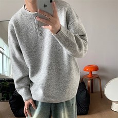 The Flow Commerce 男士簡約約會穿搭圓領鈕扣設計針織衫